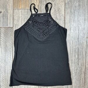 Womens Black Ribbed Lace Halter Tank Top‎ Size S VIMPUNEC
